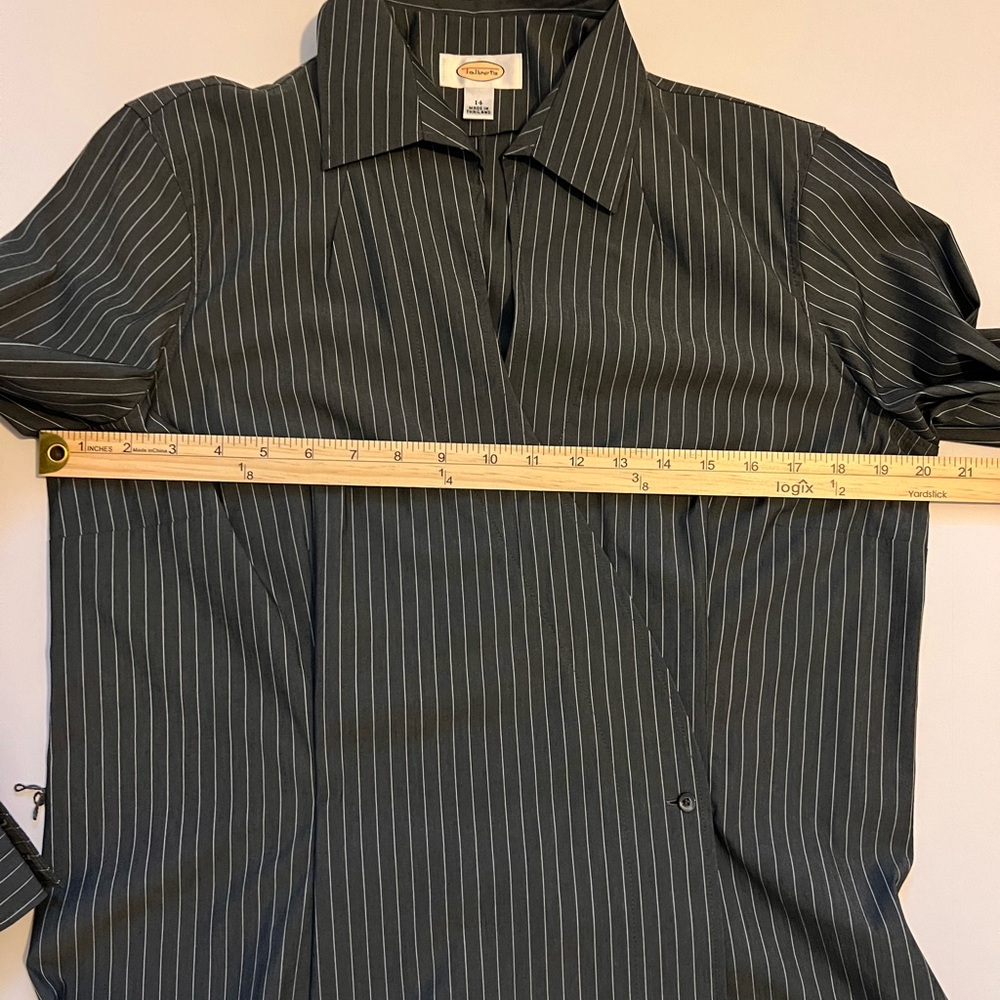 Talbots Gray Pinstripe Wrap Blouse - Picture 8 of 10